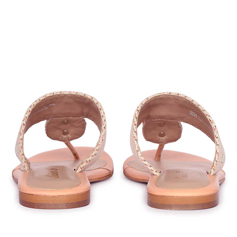 Pink Leather-Raffia Flat Sandals for Wedding