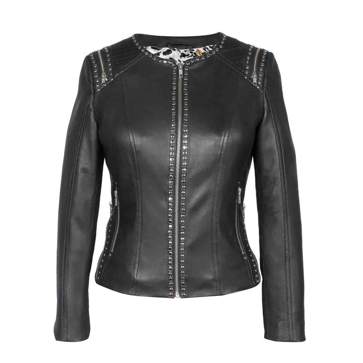 Saint Bethany Studded Black Leather Womens Jacket