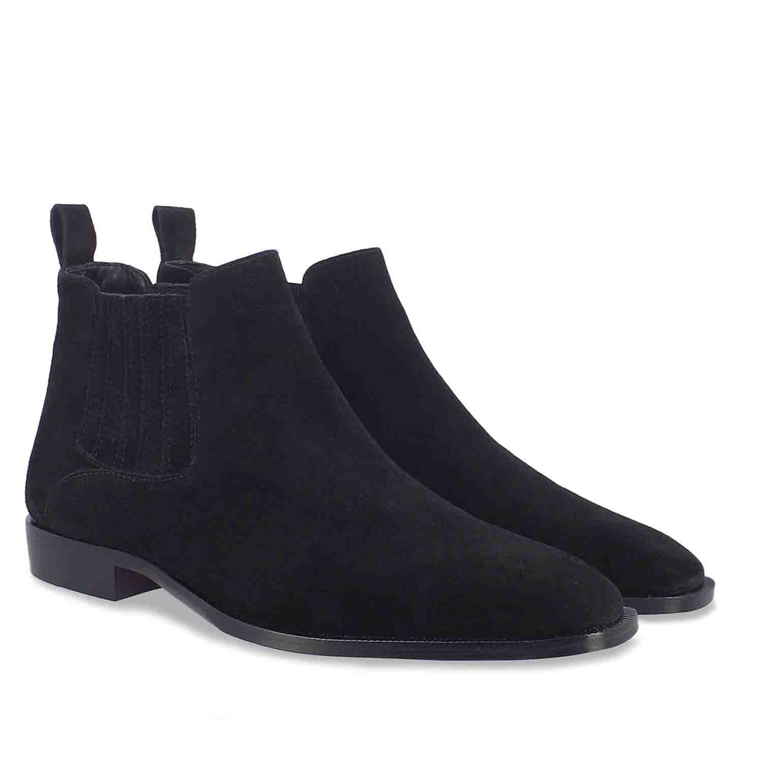 Saint Niccolò Black Suede Leather Handcrafted Chelsea Boots