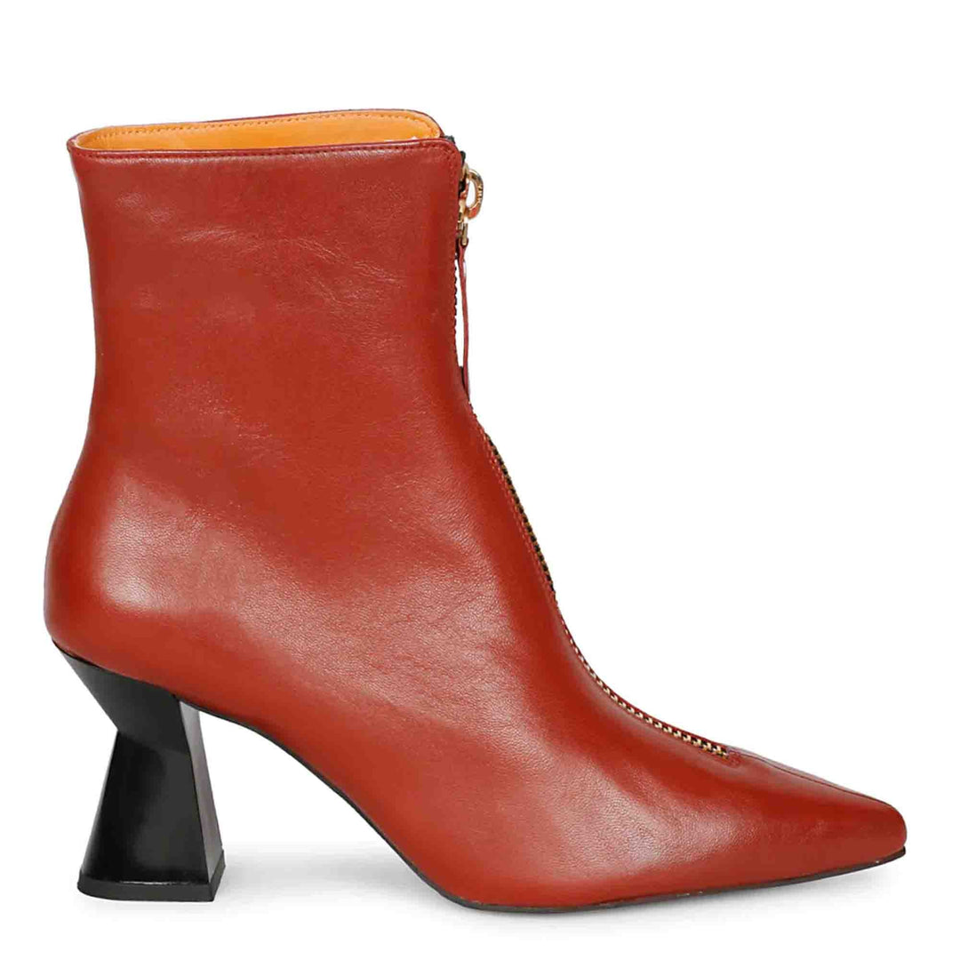 Saint Ashley Rust Leather Gold Horsebit Décor Back Zip Boots