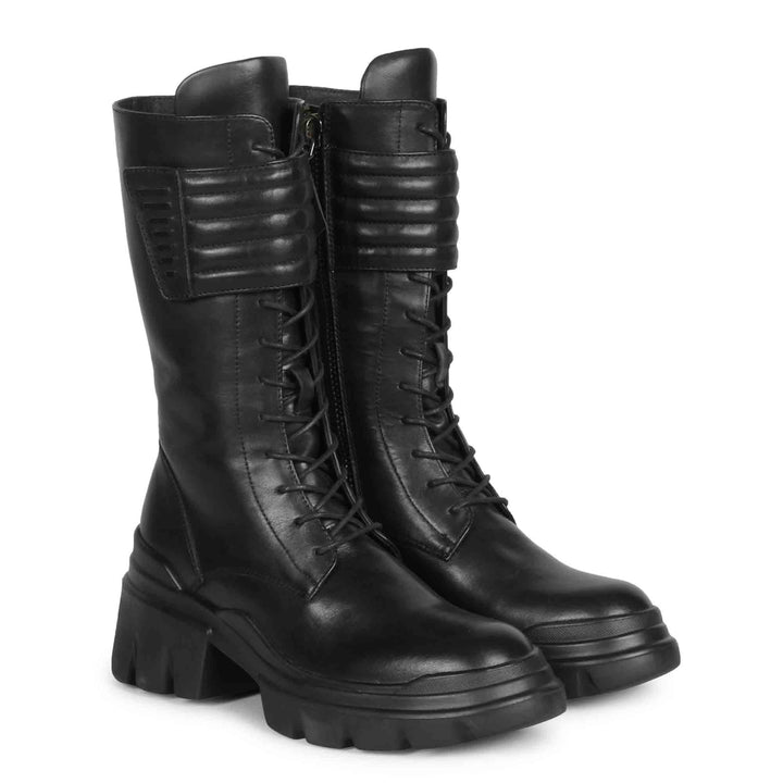 Saint Audrey Black Leather High Tongue Lace-up Boots