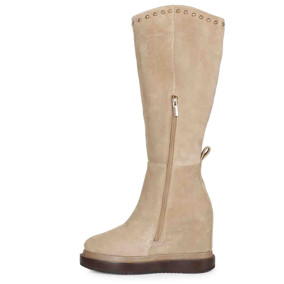 Saint Adelmo studs wedge boots, ivory suede