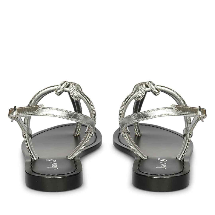 Saint Elsie Crystal Cord Metallic Silver Leather Flat Sandals