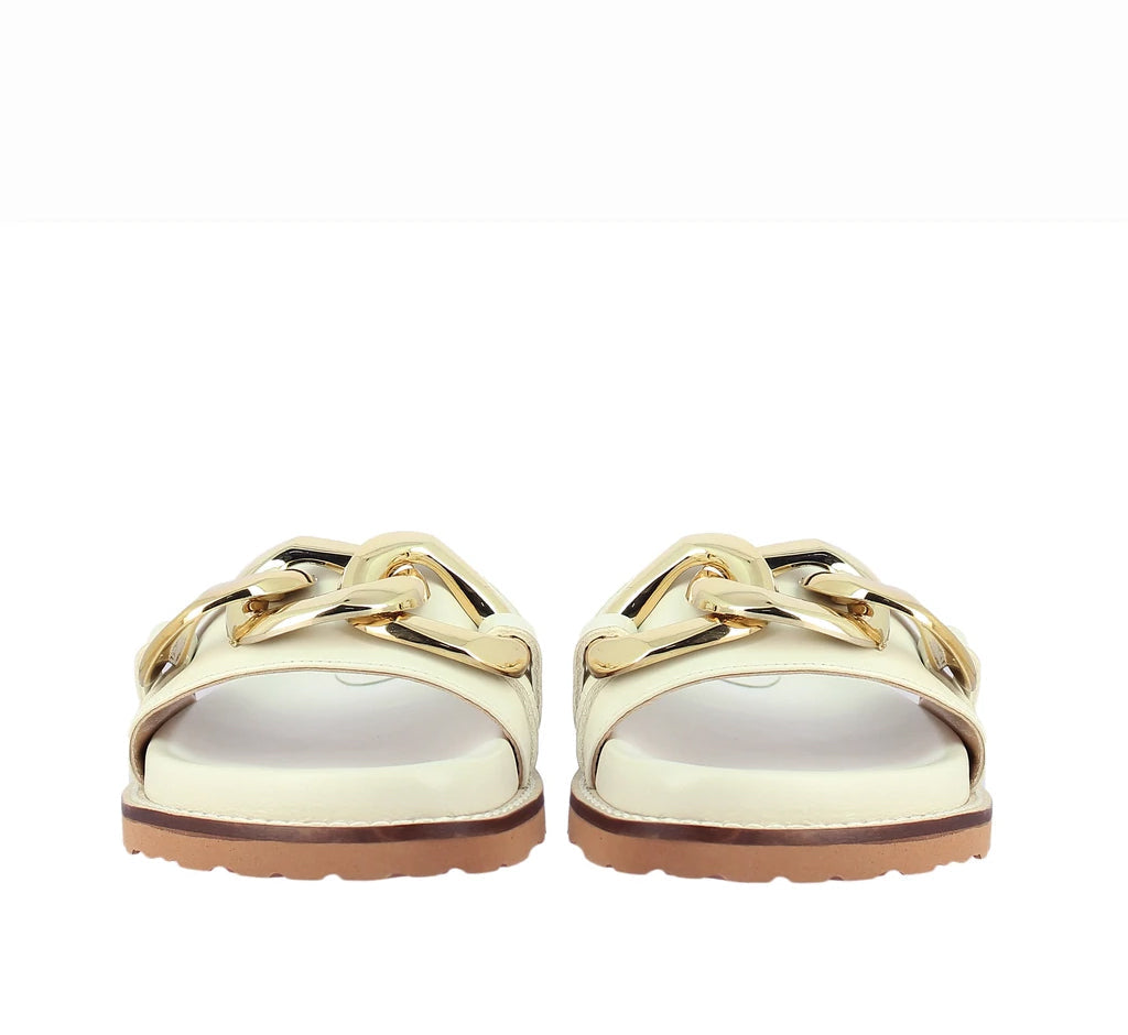 Saint Kiera Off White Leather Flat Slides