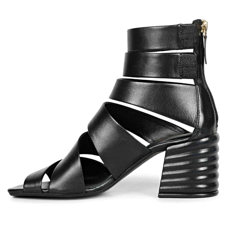 Saint Elena Black Leather Handcrafted Strappy Block Heels