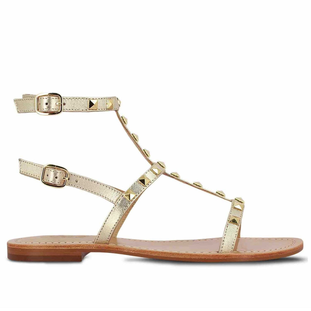 Saint Miriam Platin Leather Flat Sandals