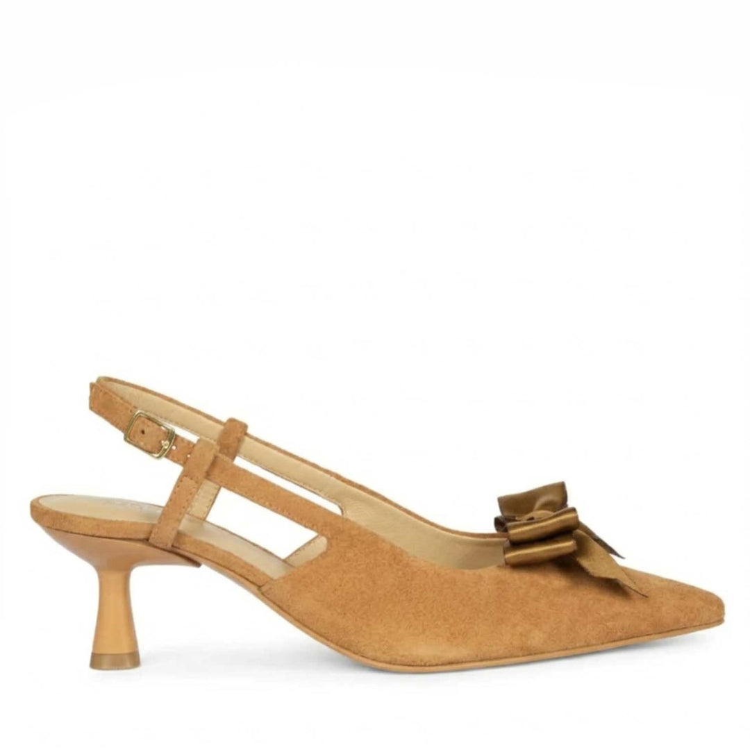 Saint Toria Bow Tan Leather Sling Back Pumps