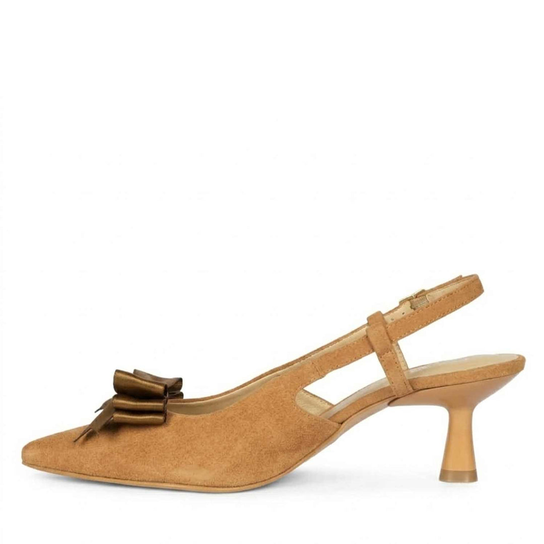 Saint Toria Bow Tan Leather Sling Back Pumps