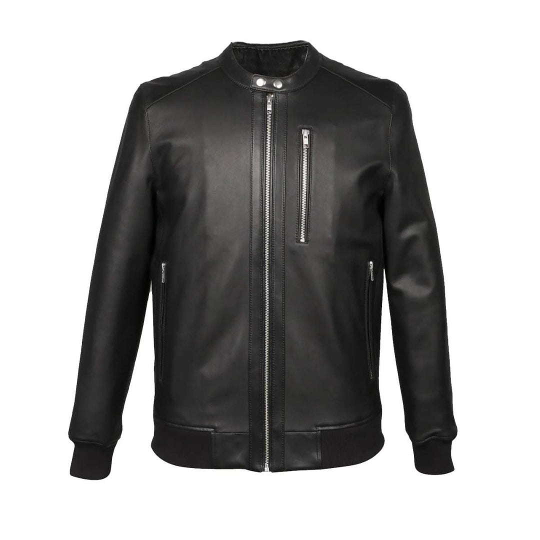 Saint Amorino Black Leather Men's Bomber Jackets