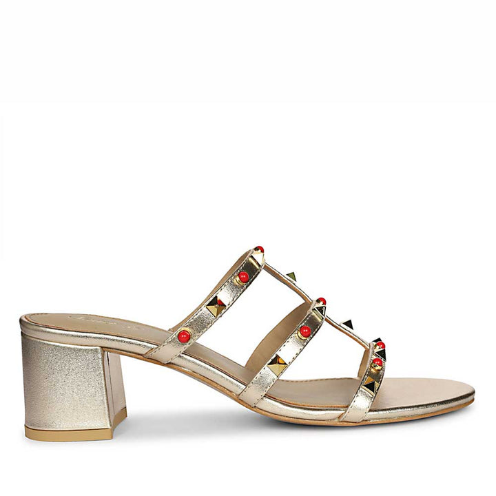 Saint Cressie Studded Platin Leather Block Heels