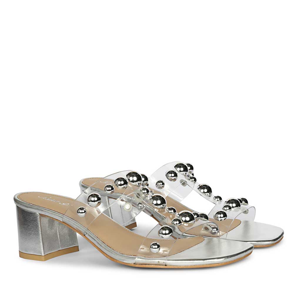 Saint Ottilie Stud Embellished Silver Block Heels