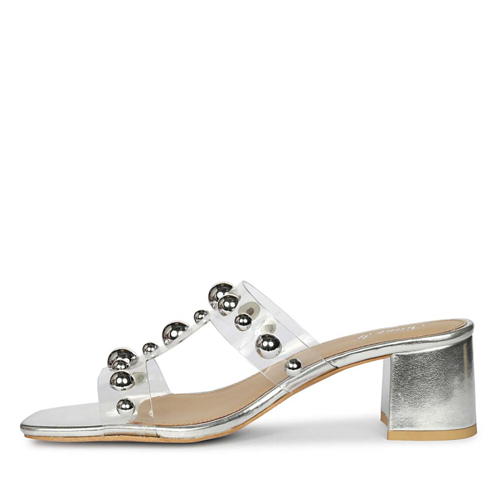 Saint Ottilie Stud Embellished Silver Block Heels