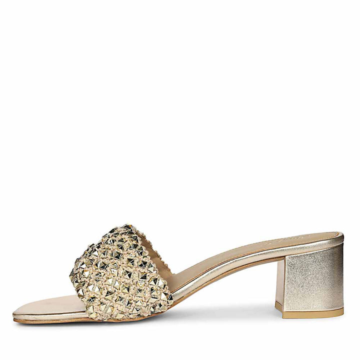 Saint Winnie Metallic Gold Embellished Block Heels