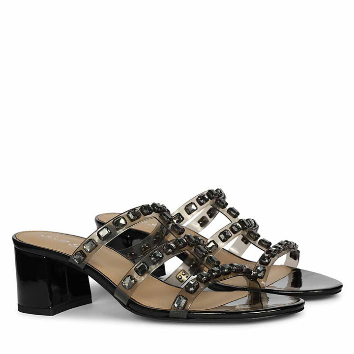 Saint Norma Stone Embellished Black Block Heels