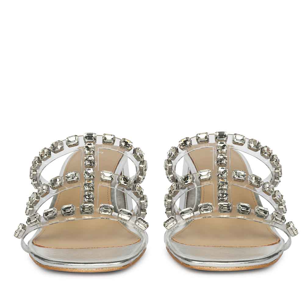 Saint Norma Stone Embellished Silver Block Heels