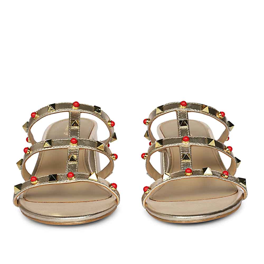 Saint Cressie Studded Platin Leather Block Heels