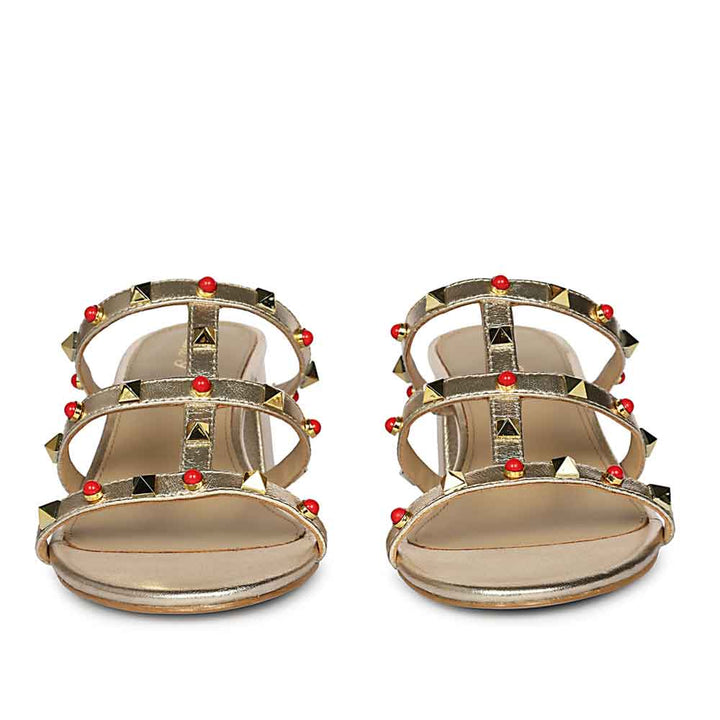 Saint Cressie Studded Platin Leather Block Heels