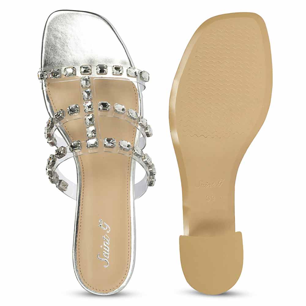 Saint Norma Stone Embellished Silver Block Heels