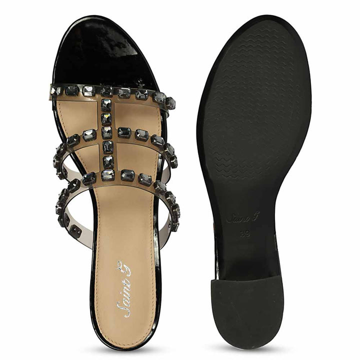 Saint Norma Stone Embellished Black Block Heels