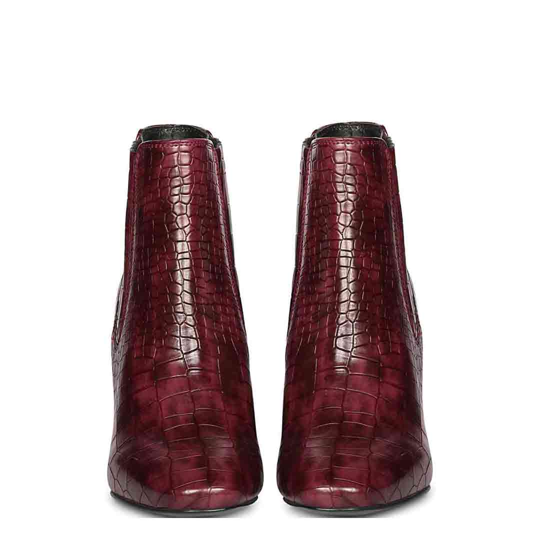 Saint Edwina Burgundy Croc Embossed Vegan Leather Ankle Boots