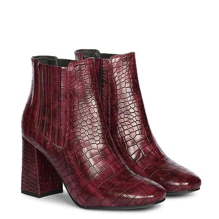 Saint Edwina Burgundy Croc Embossed Vegan Leather Ankle Boots