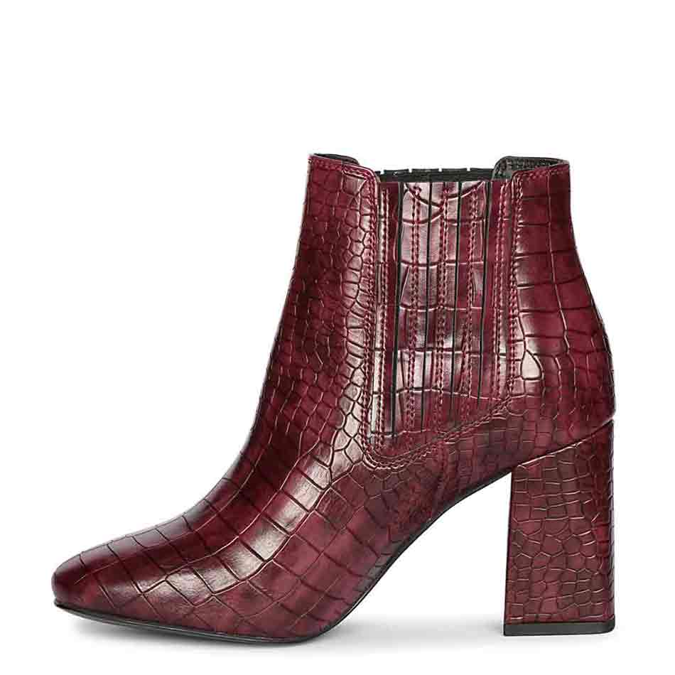 Saint Edwina Burgundy Croc Embossed Vegan Leather Ankle Boots