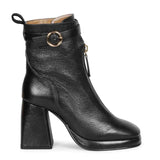 Saint Henriette Black Leather Front Zipper High Ankle Boots