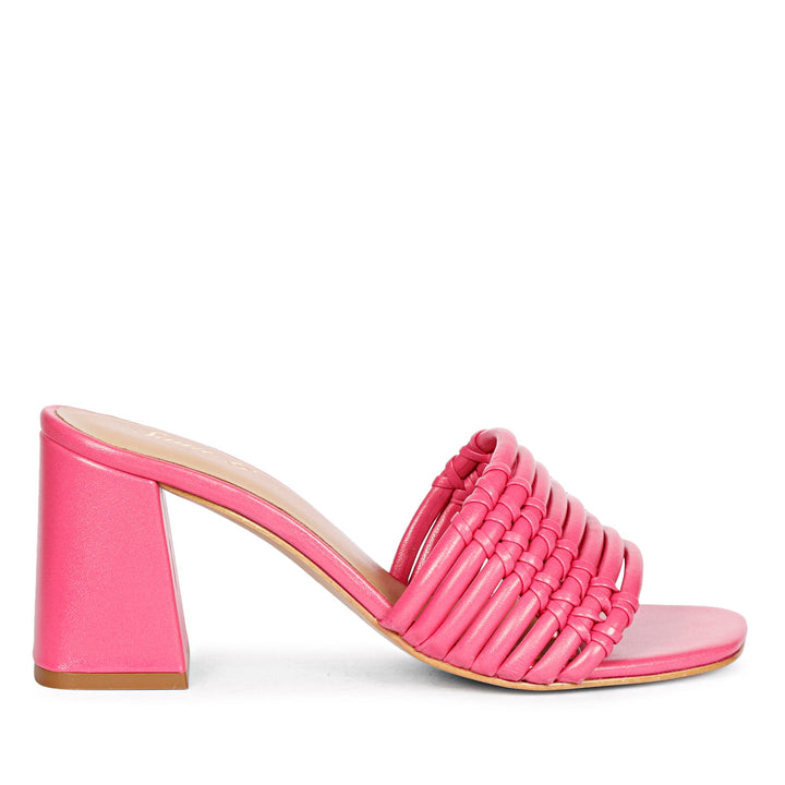 Strappy hot pink heels by Saint Bethany - elevate your style with these leather block heels