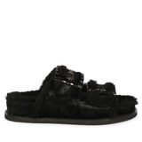 Saint Gemma Crystal Buckle Black Fur Snug Sandals