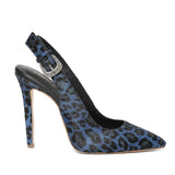 Saint Verona Blue Leopard Print Leather Kitten Stiletto Heels
