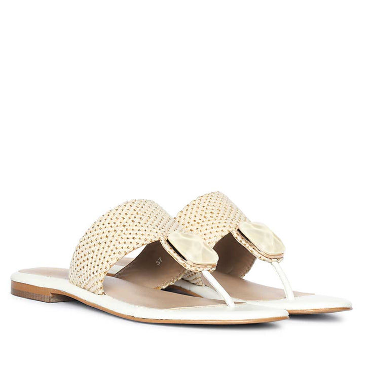 Top White Raffia Flat Sandals for Wedding