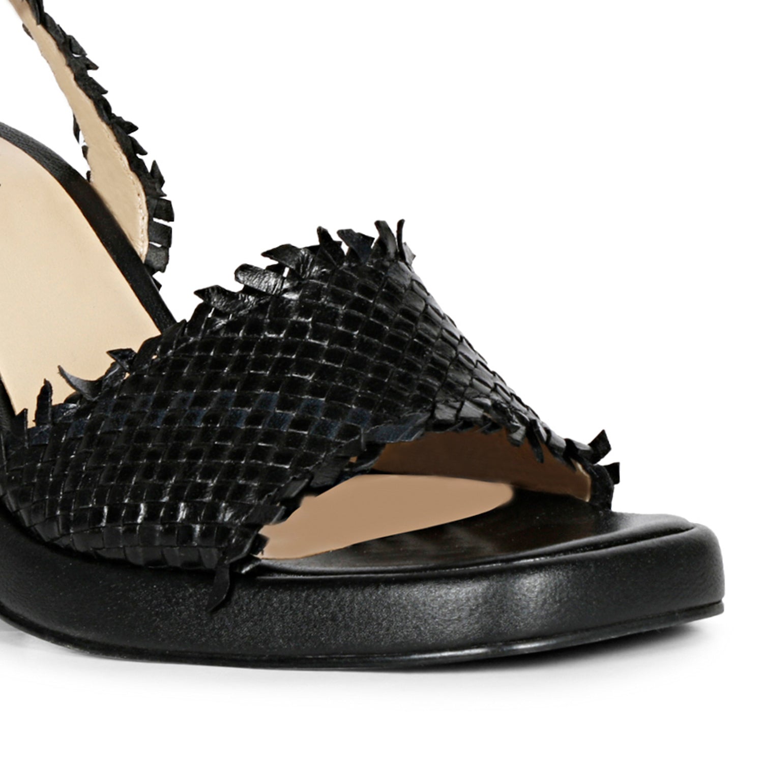 hana① Buy Hannah Black Woven Leather Block Heels For Women's Online