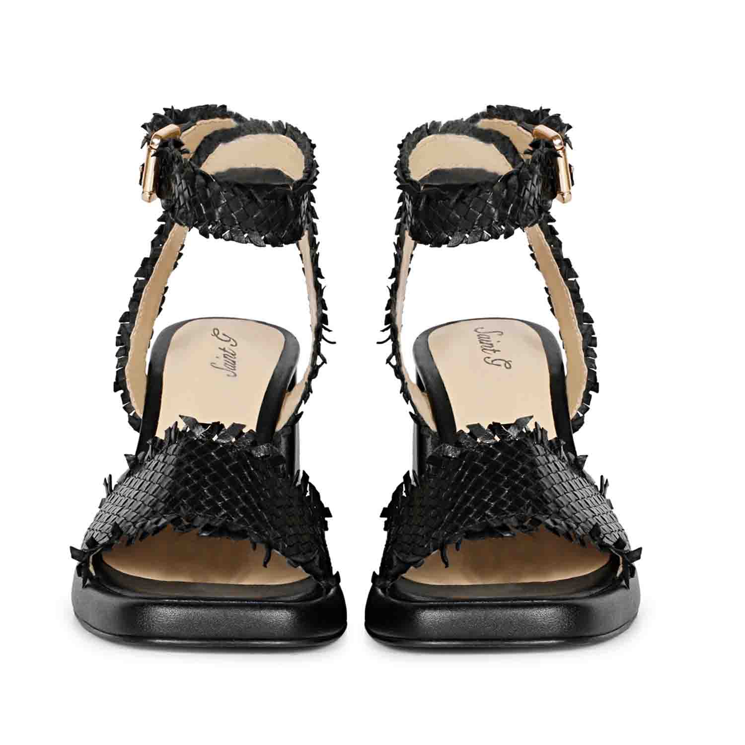 Buy Hannah Black Woven Leather Block Heels For Women's Online