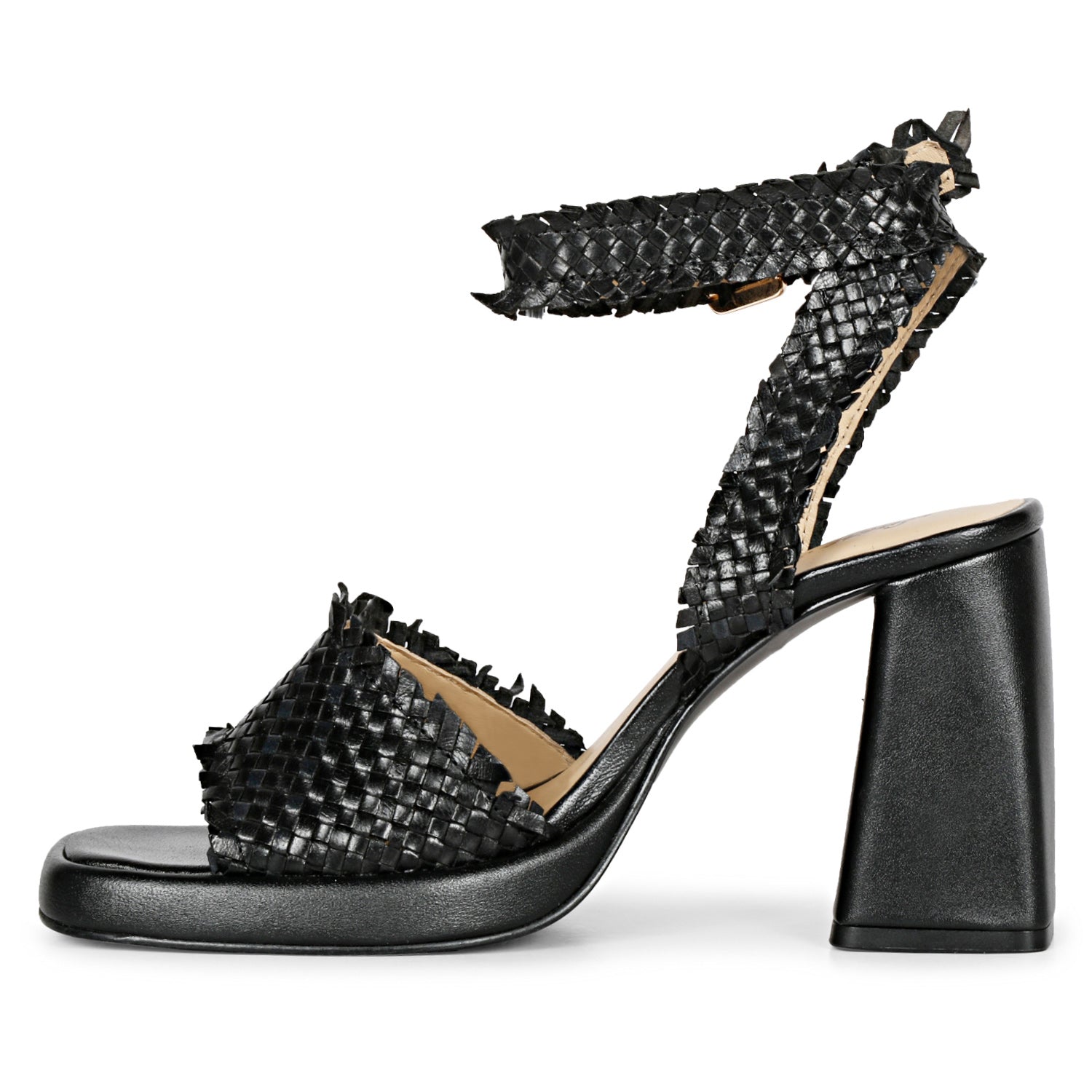Buy Hannah Black Woven Leather Block Heels For Women's Online