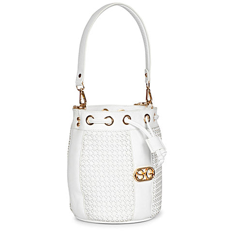 Halsey White Hand Woven Leather Bucket Bags – SaintG USA