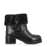 Theresa Buckle Decorative High Ankle Black Leather Boots