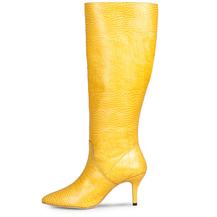 Saint Adella Croco Embossed Yellow Leather Long Boots