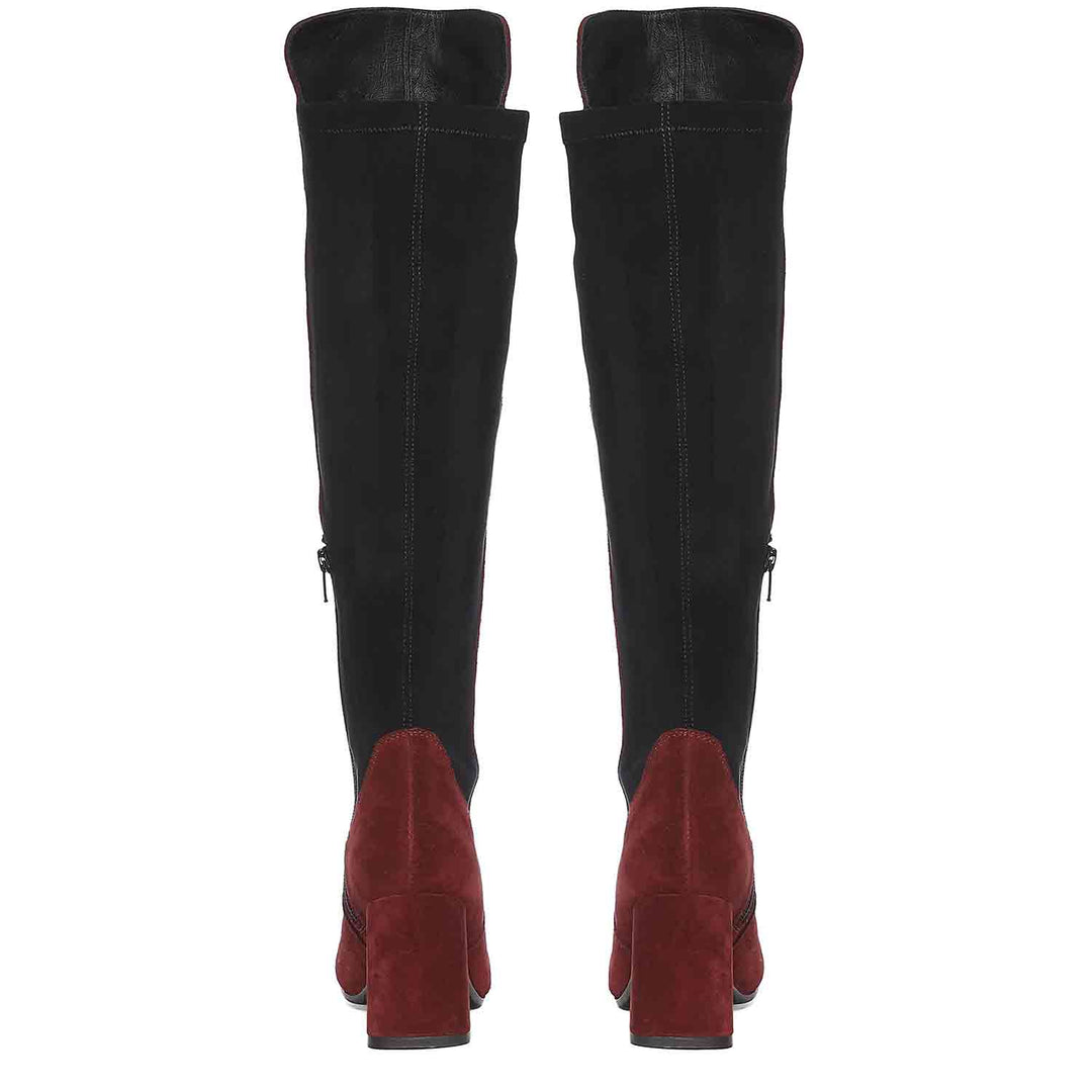 Elexis Maroon Leather Knee High Boots