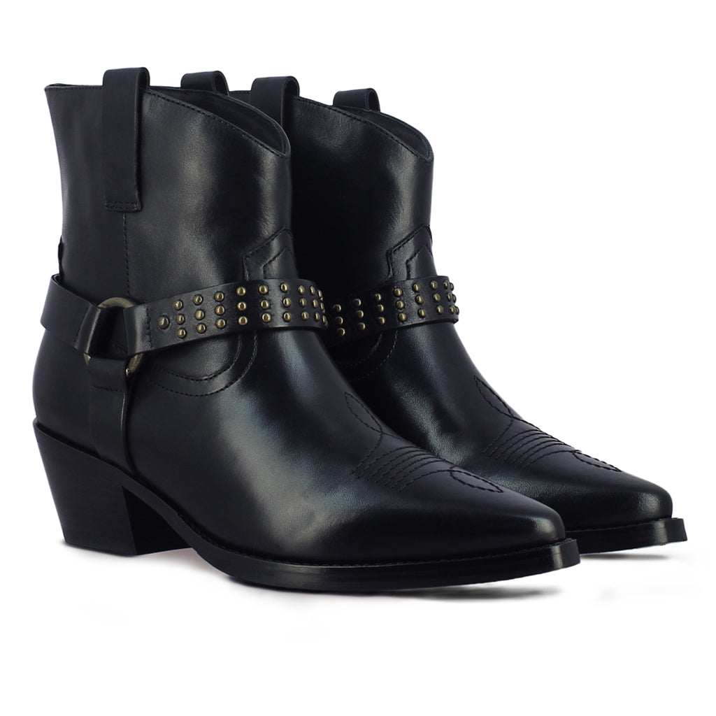 Saint Enrica Metal Studded Black Leather Ankle Boots - SaintG India