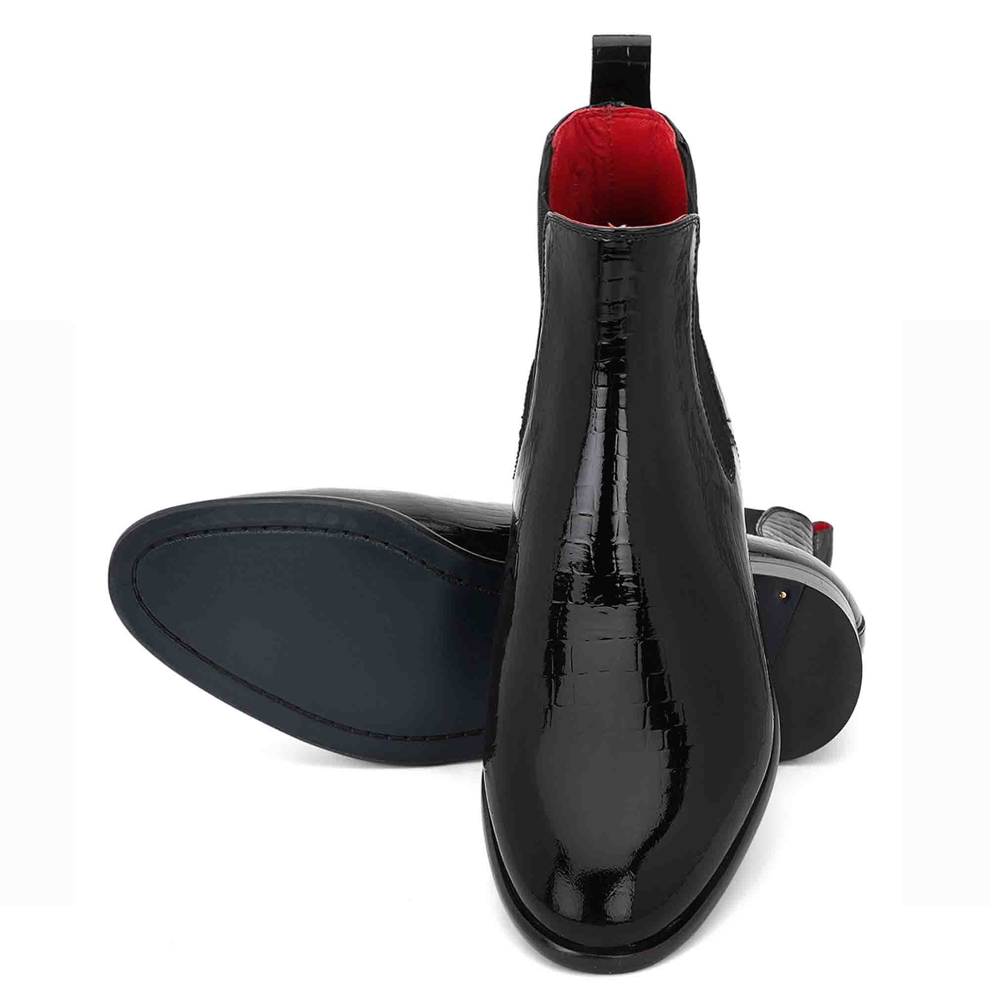 Chelseaギャラガー Saint Eadred Black Croco Patent Shiny Leather Chelsea boot
