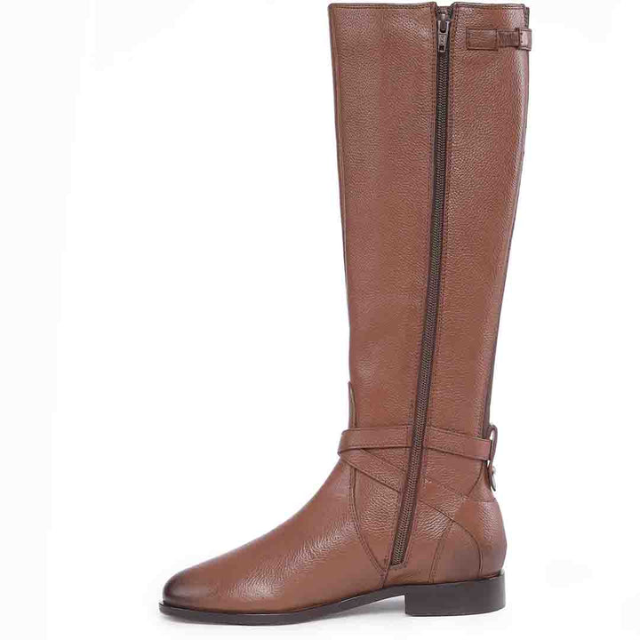 Saint Cara Tan Leather Buckle Detail Long Boots - SaintG