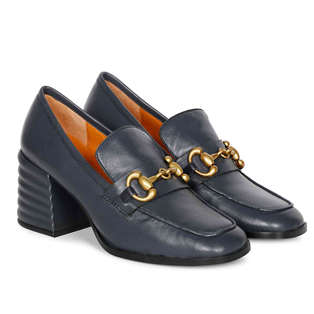 Saint Valentina Navy Leather Handcrafted Moccasins