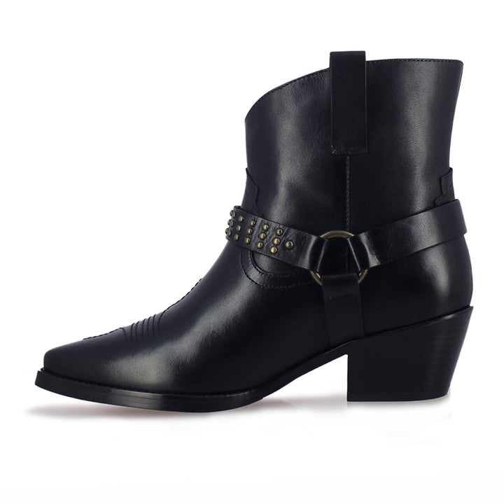 Saint Enrica Metal Studded Black Leather Ankle Boots - SaintG India