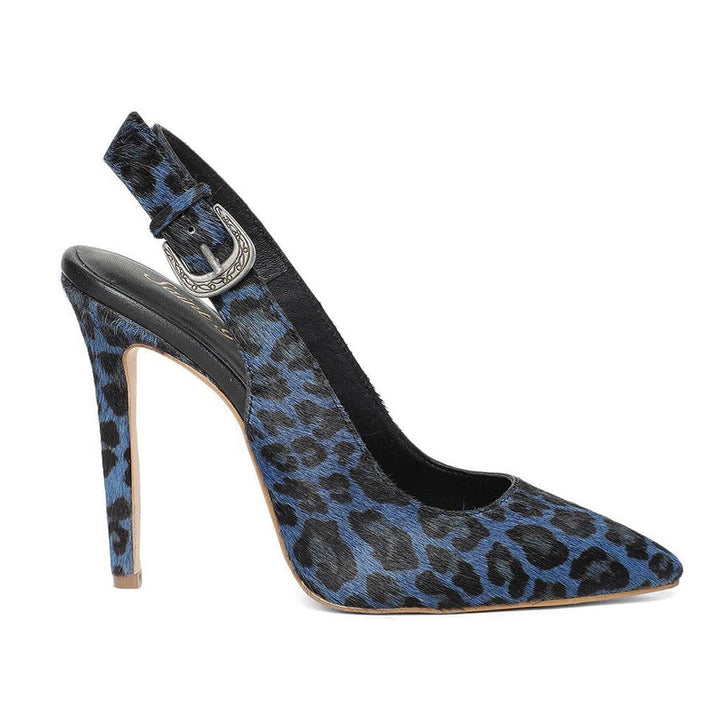 Saint Verona Blue Leopard Print Leather Kitten Stiletto Heels