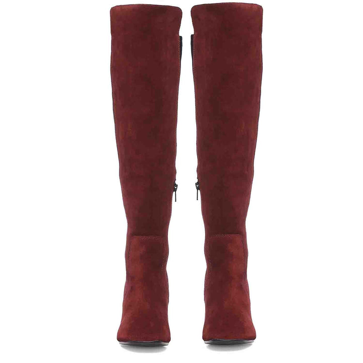 Elexis Maroon Leather Knee High Boots