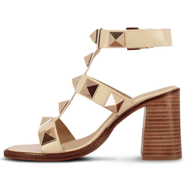 Saint Agnes Off White Leather Metal Studded Block Heels