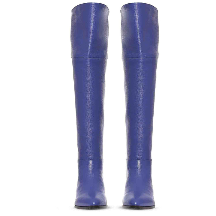 Saint Grace Blue Leather Thigh High Boots