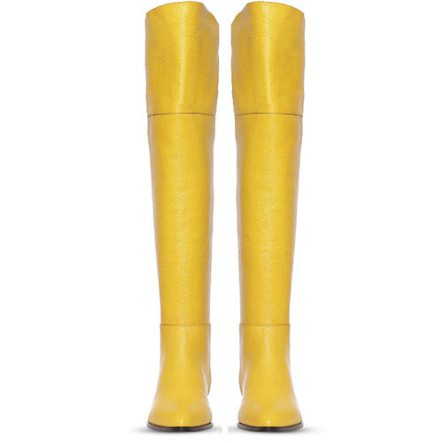 Saint Grace Yellow Leather Above The Knee Boots