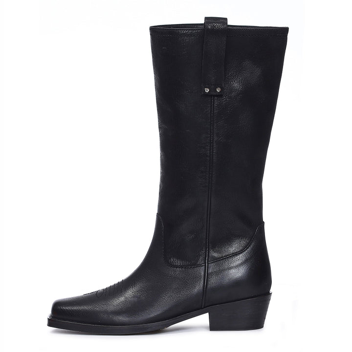 Saint Valery Black Leather cowboy Calf Boots - SaintG India