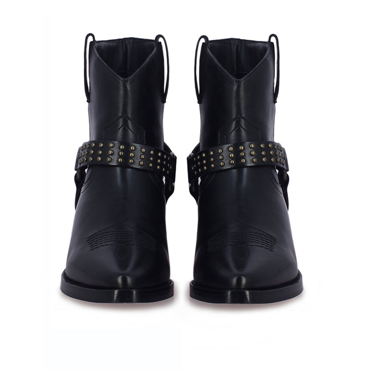 Saint Enrica Metal Studded Black Leather Ankle Boots - SaintG India